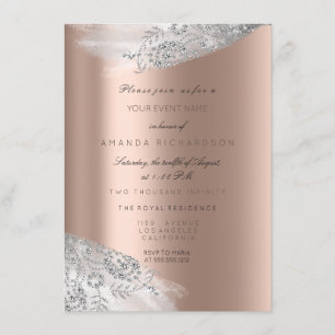 Invitation Rose rose blanc sucré 16e nuptiale gris argent