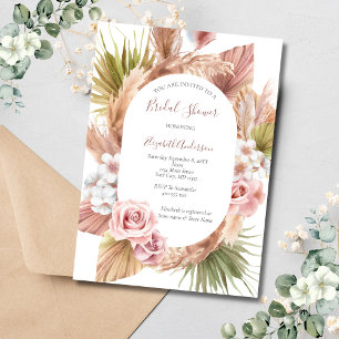 Invitation Rose rose Boho Pampas Fête des mariées en herbe