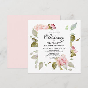 Invitation Rose rose  Botanique Carré Christening
