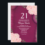 Invitation Rose rose Bourgogne violet 21e anniversaire Invita<br><div class="desc">Rose rose Bourgogne violet 21e anniversaire Invitation aquarelle peinte à la main design floral Voir collection correspondante dans niche et magasin de nids</div>