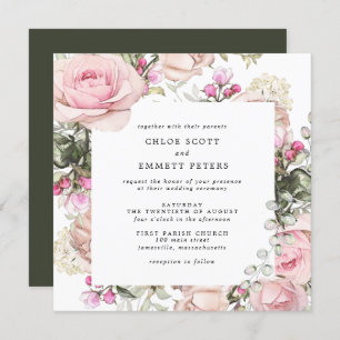 Invitation Rose rose Carré Mariage