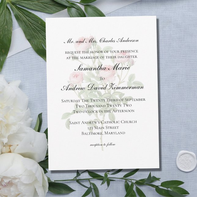 Invitation Rose rose classique florale Mariage Formel Élégant (Créateur téléchargé)