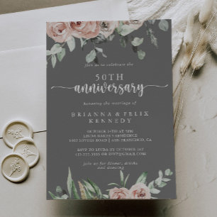 Invitation Rose Rose Classique Grise 50ème Anniversaire de Ma