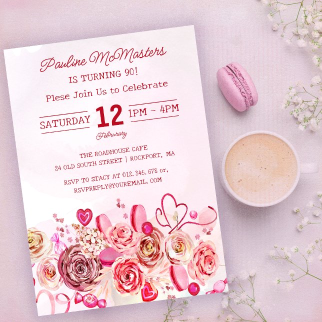 Invitation Rose Rose Coeur Tourbillonnant Saint Valentin 90e  (Créateur téléchargé)