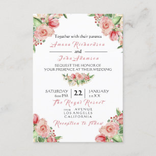 Invitation Rose rose crémeux Peint Floral Rose Mariage