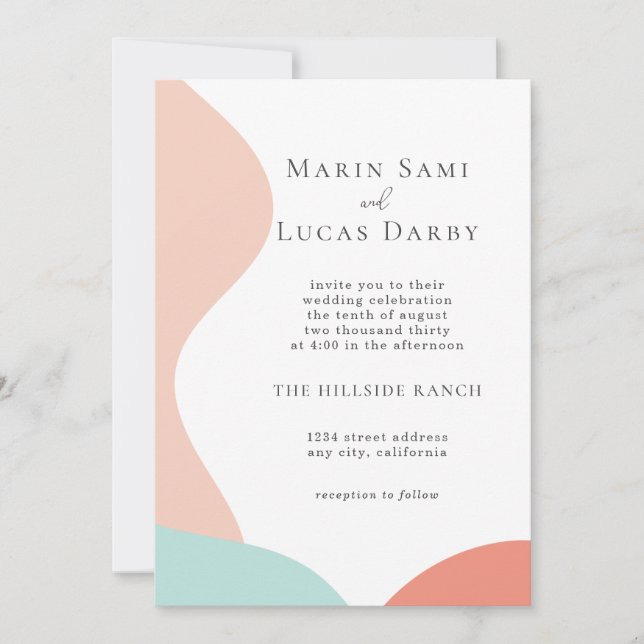 Invitation Rose rose cyan Abstrait Mariage contemporain (Devant)