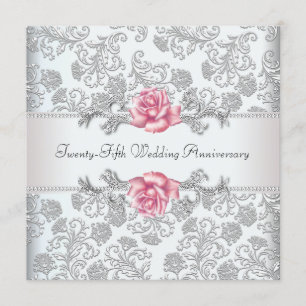 Invitation Rose rose damask argent 25e anniversaire de mariag