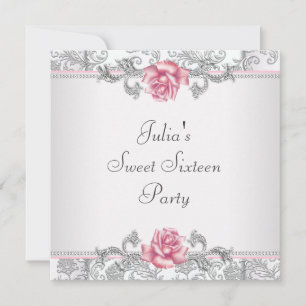 Invitation Rose rose damask jolie rose fête Sweet Sixteen