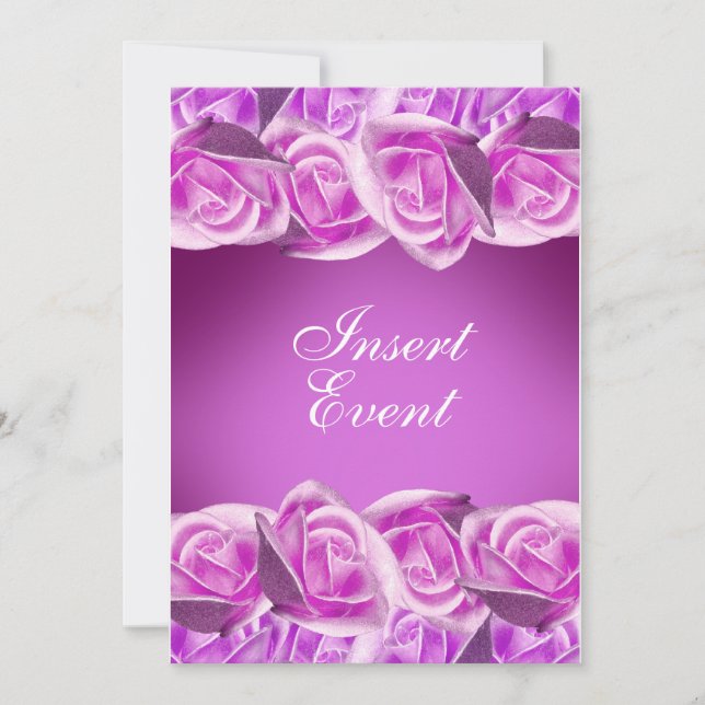 Invitation Rose rose "doux seize ans" mariage violet rose (Devant)