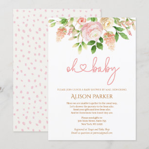 Invitation Rose Rose Elégant Floral Girl Baby shower par cour