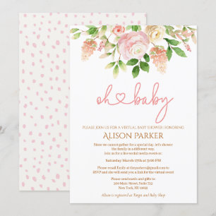 Invitation Rose Rose Elégant Floral Girl Baby shower virtuel
