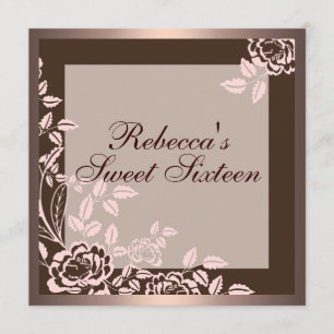 Invitation Rose rose et Brown Sweet 16 Anniversaire Invitatio