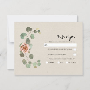 Invitation Rose rose et cœur d'eucalyptus Réponse pour mariag