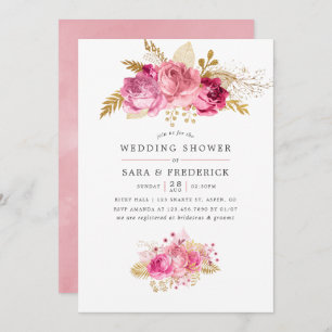 Invitation Rose rose et or Aquarelle Wedding shower invitatio