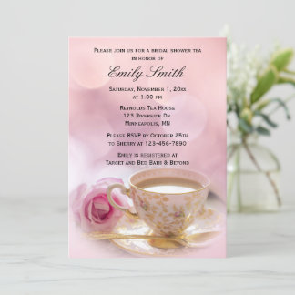 Invitation Rose rose et Teacup | Thé de Fête des mariées