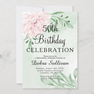 Invitation Rose rose Eucalyptus Feuillage 50e anniversaire