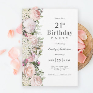 Invitation Rose rose féminin Floral 21e fête d'anniversaire