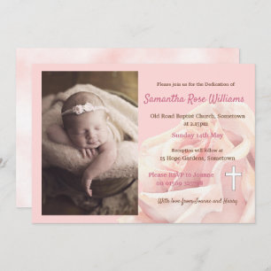 Invitation Rose rose fille photo Dedication