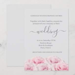 Invitation Rose rose Fleur clair gris Élégant Mariage Floral