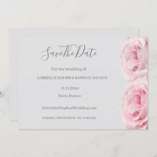 Invitation Rose Rose Fleur Gris Floral Enregistrer La Date Ma