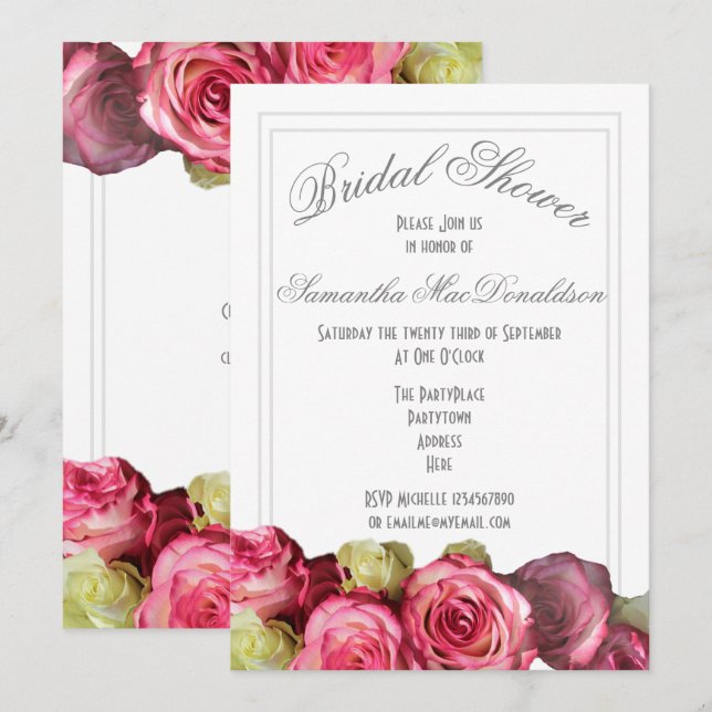 Invitation Rose rose fleurs douche nuptiale été (Devant / Derrière)