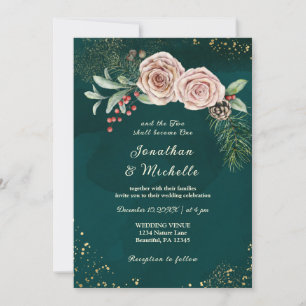 Invitation Rose rose fleurs sur Mariage chrétien vert