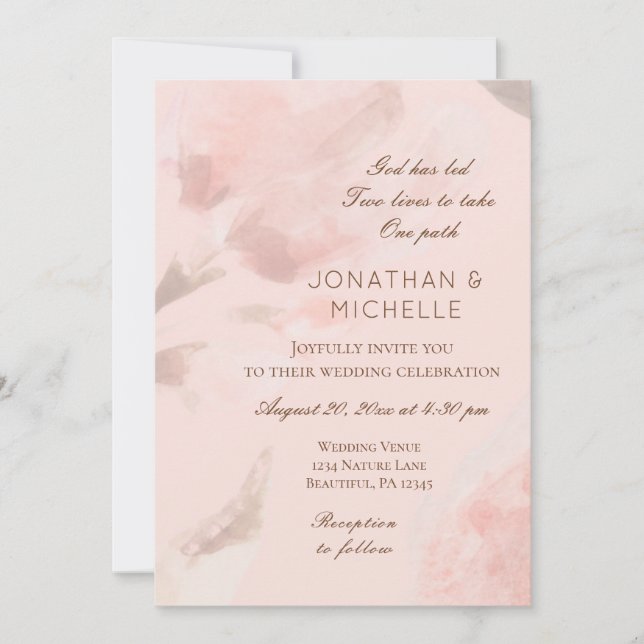 Invitation Rose rose Floral Aquarelle Mariage chrétien (Devant)