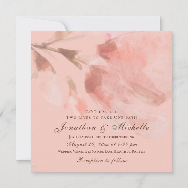 Invitation Rose rose Floral Aquarelle Mariage chrétien (Devant)