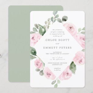 Invitation Rose rose Floral Eucalyptus Mariage botanique