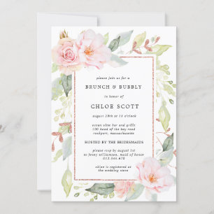 Invitation Rose Rose Floral Gold Brich Brunch Bubbly