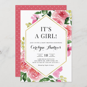 Invitation Rose Rose Floral Gold Foil C'est un Baby shower fi