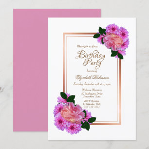 Invitation Rose rose Floral Gold Frontière Anniversaire