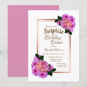 Invitation Rose rose Floral Gold Surprise Anniversaire Dîner