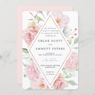 Invitation Rose Rose Floral Moderne Mariage