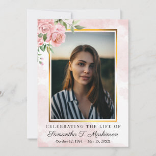 Invitation Rose rose floral photo aquarelle Ordre de service