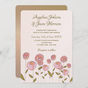 Invitation Rose rose floral simple tiré à la main Mariage