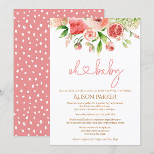 Invitation Rose Rose Floral Verdure fille Baby shower virtuel