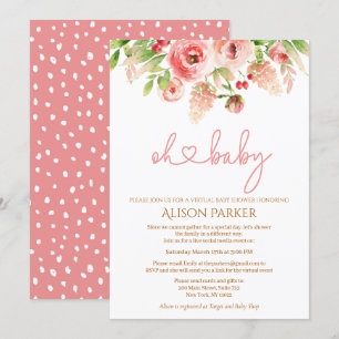 Invitation Rose Rose Floral Verdure fille Baby shower virtuel
