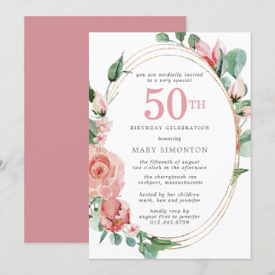 Invitation Rose rose florale 50e anniversaire de fête Invitat