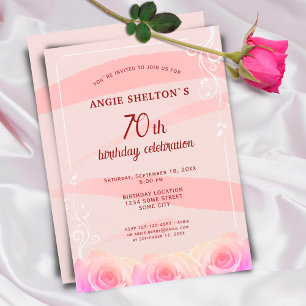 Invitation Rose rose florale rayures 70e anniversaire