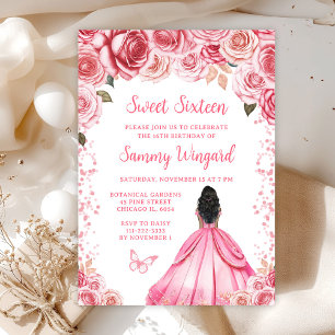 Invitation Rose Rose Foncé Princesse Sweet Seize Ans