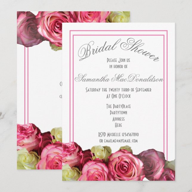 Invitation Rose rose frontière douche nuptiale d'été (Devant / Derrière)