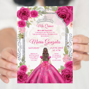 Invitation Rose rose Fuchsia et robe Charra Mis XV Anos