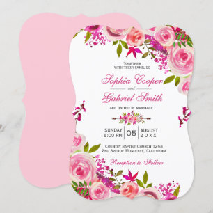 Invitation Rose rose Fuchsia Mariage botanique