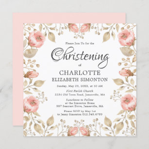 Invitation Rose Rose Gold Botanical Christening