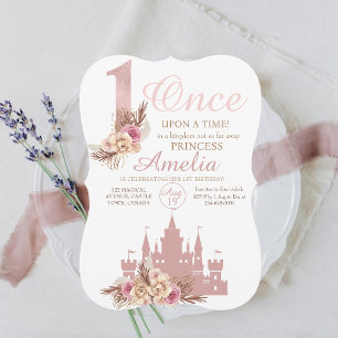 Invitation Rose Rose Gold Castle Princess 1er anniversaire