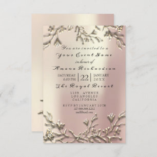 Invitation Rose Rose Gold Champaigne Floral 3D Effet Bridal