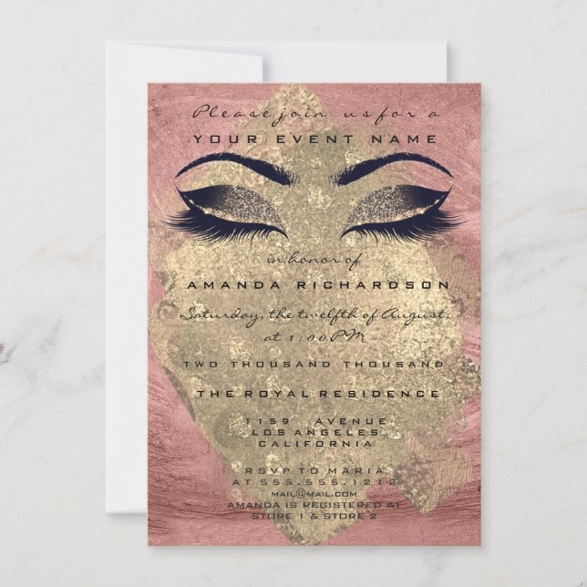 Invitation Rose Rose Gold Pain Parties scintillant de maquill (Devant)
