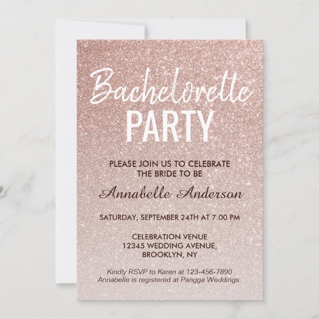 Invitation Rose Rose Gold Parties scintillant Sparkle Bachelo (Devant)