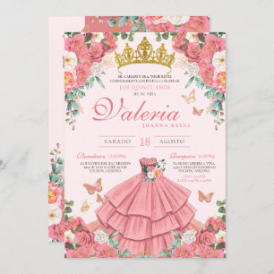 Invitation Rose Rose Gold Princess Butterfly Quinceanera